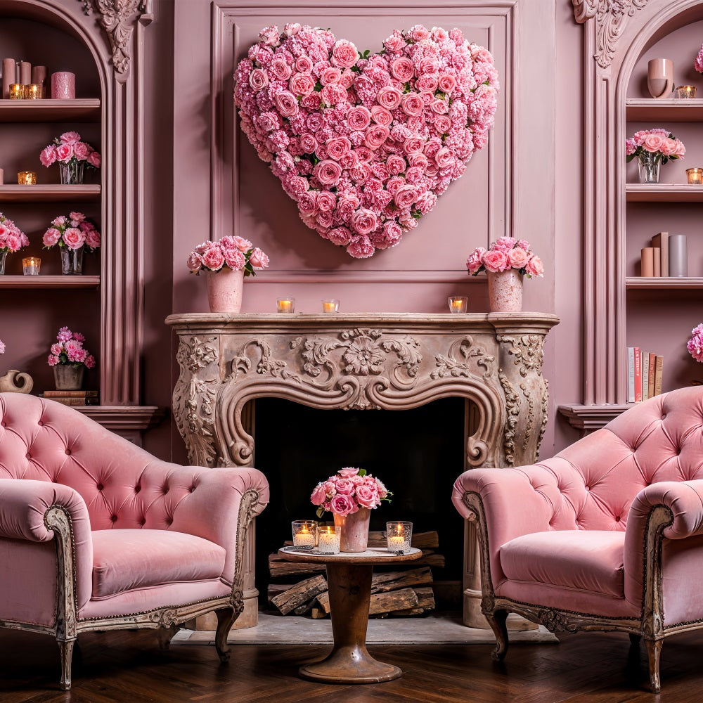 Valentine Photography Backdrop Heart Floral Chairs Fireplace Backdrop UK BRP1-126