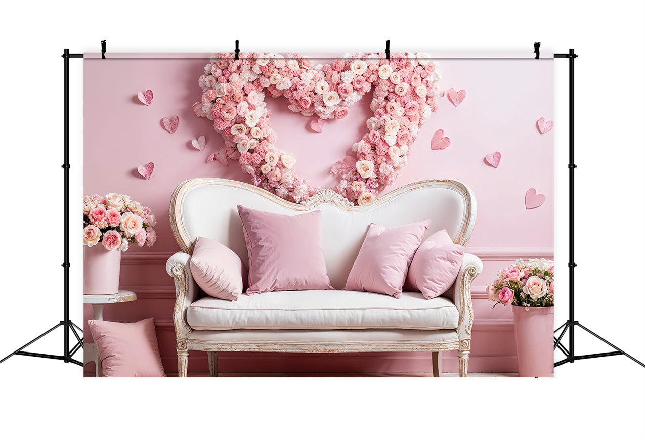 Valentine Theme Backdrop Sofa Pink Rose Wreath Backdrop UK BRP1-127