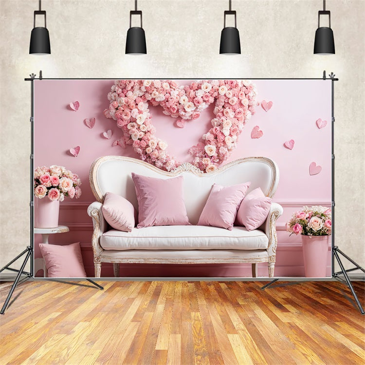 Valentine Theme Backdrop Sofa Pink Rose Wreath Backdrop UK BRP1-127