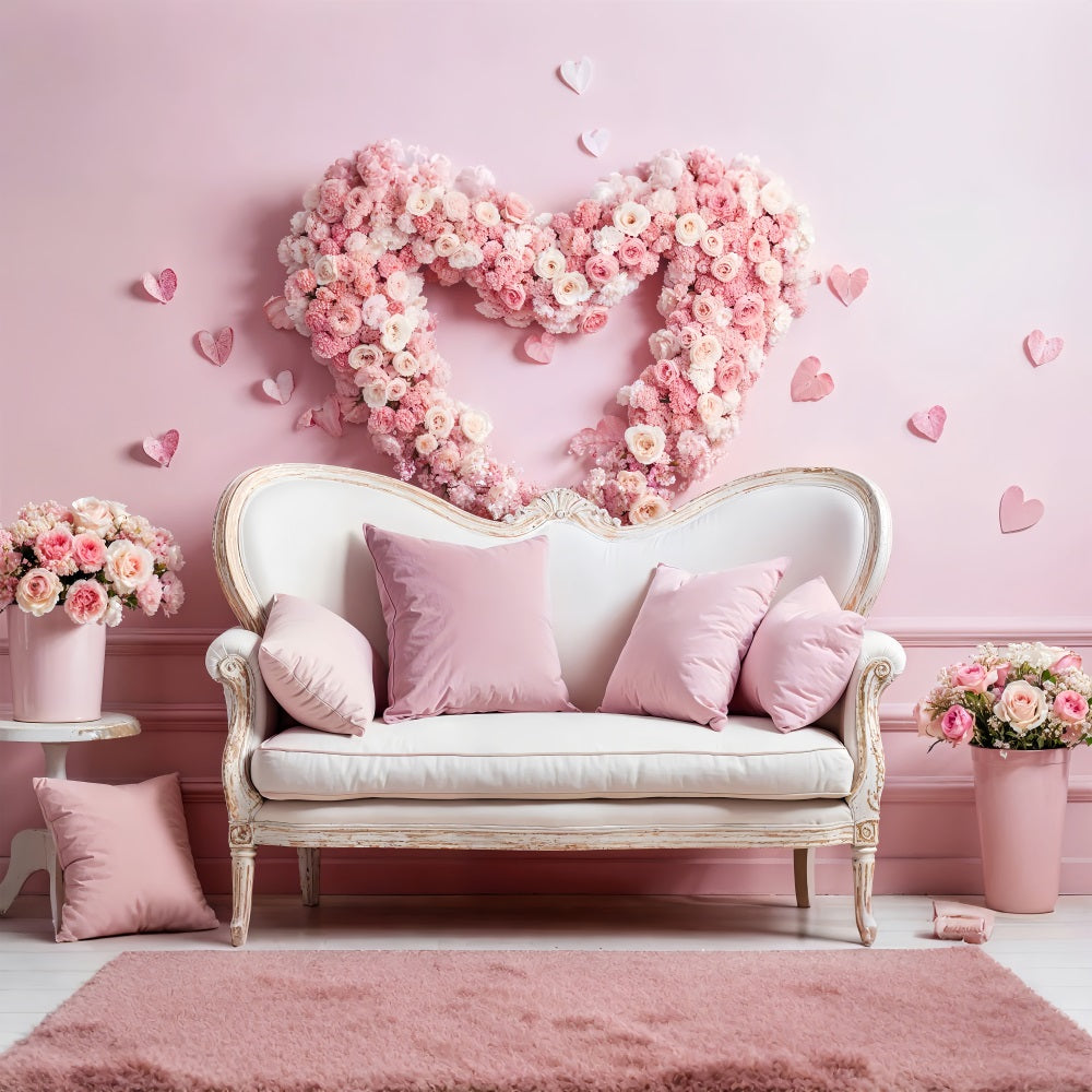 Valentine Theme Backdrop Sofa Pink Rose Wreath Backdrop UK BRP1-127