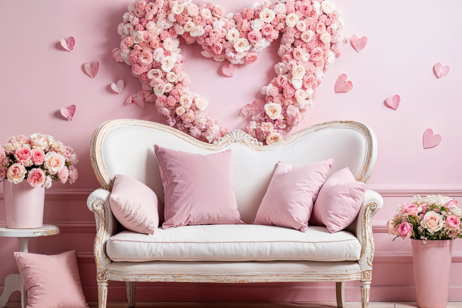 Valentine Theme Backdrop Sofa Pink Rose Wreath Backdrop UK BRP1-127