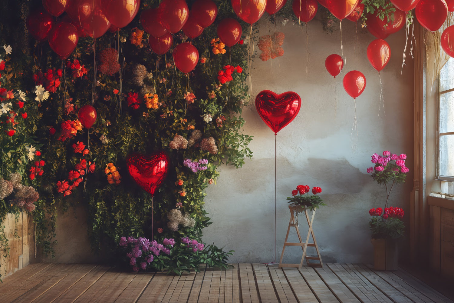 Valentine Backdrops Photography Floral Heart Balloon Scene Backdrop UK BRP1-130