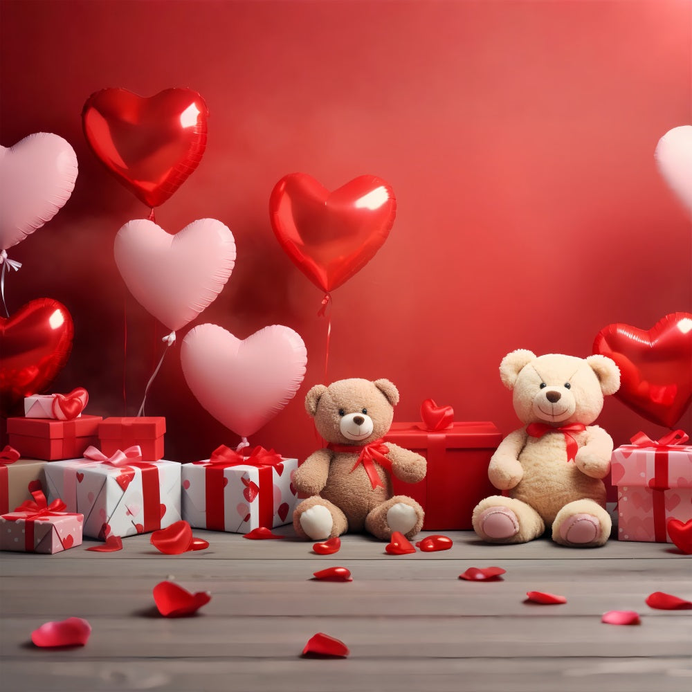 Valentine Backdrop Photography Red Heart Balloons Teddy Backdrop UK BRP1-132