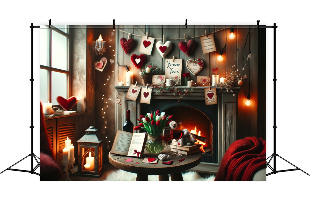 Backdrops Valentines Rustic Fireplace Love Notes Backdrop UK BRP1-135