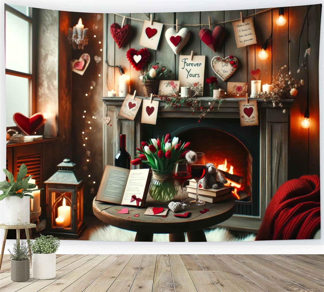 Backdrops Valentines Rustic Fireplace Love Notes Backdrop UK BRP1-135