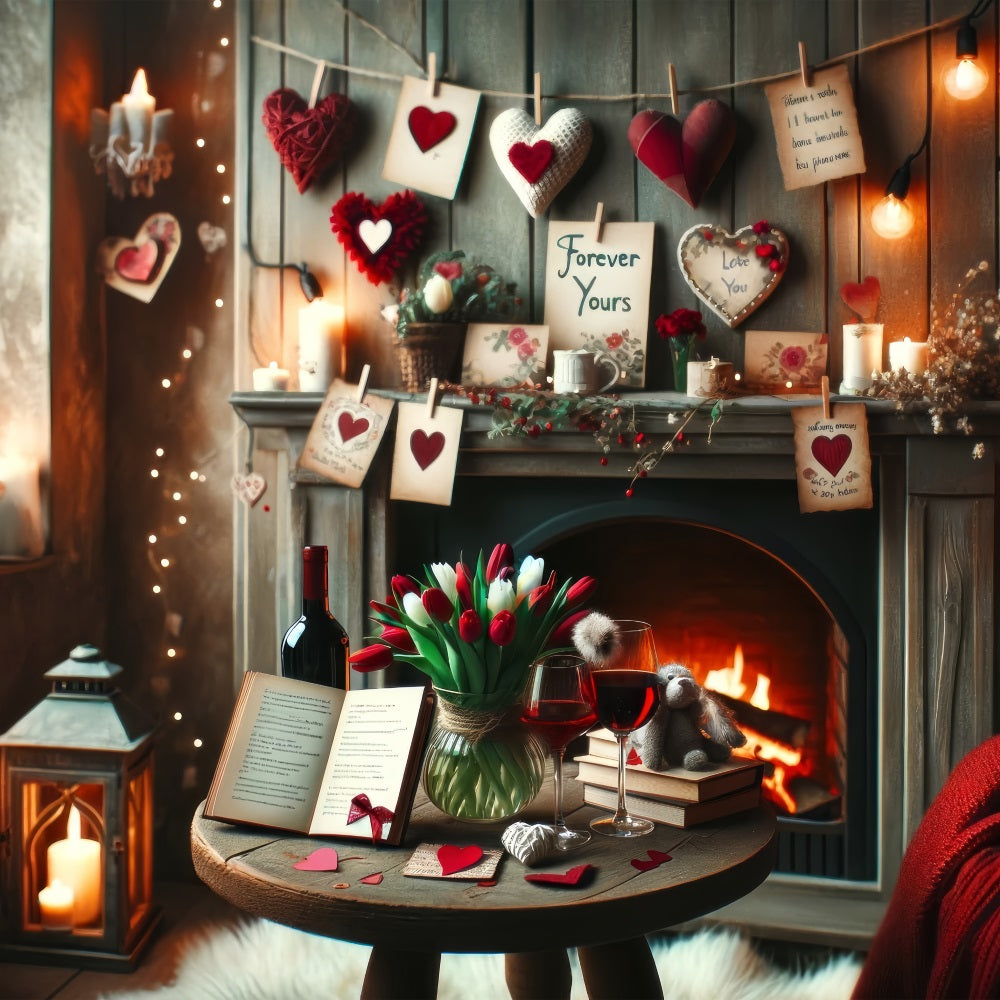 Backdrops Valentines Rustic Fireplace Love Notes Backdrop UK BRP1-135