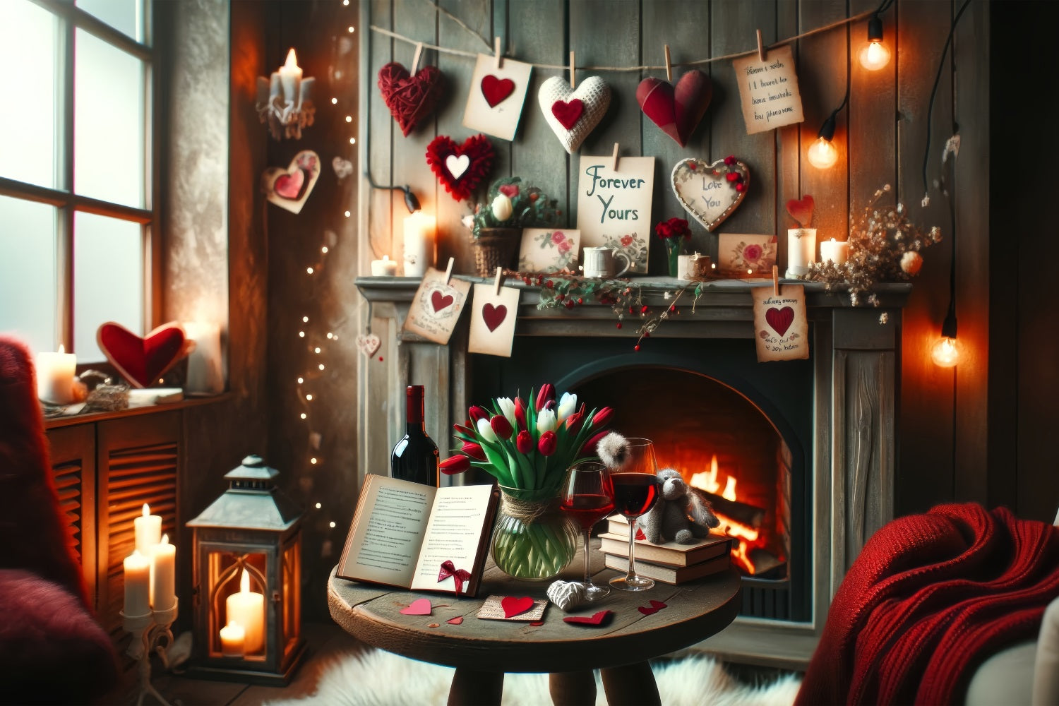 Backdrops Valentines Rustic Fireplace Love Notes Backdrop UK BRP1-135