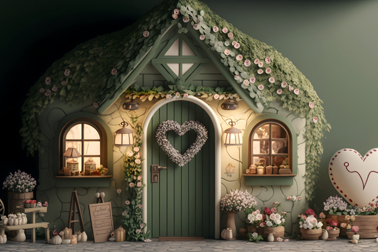 Valentines Photo Backdrop Ideas Flower Covered Cottage Backdrop UK BRP1-136