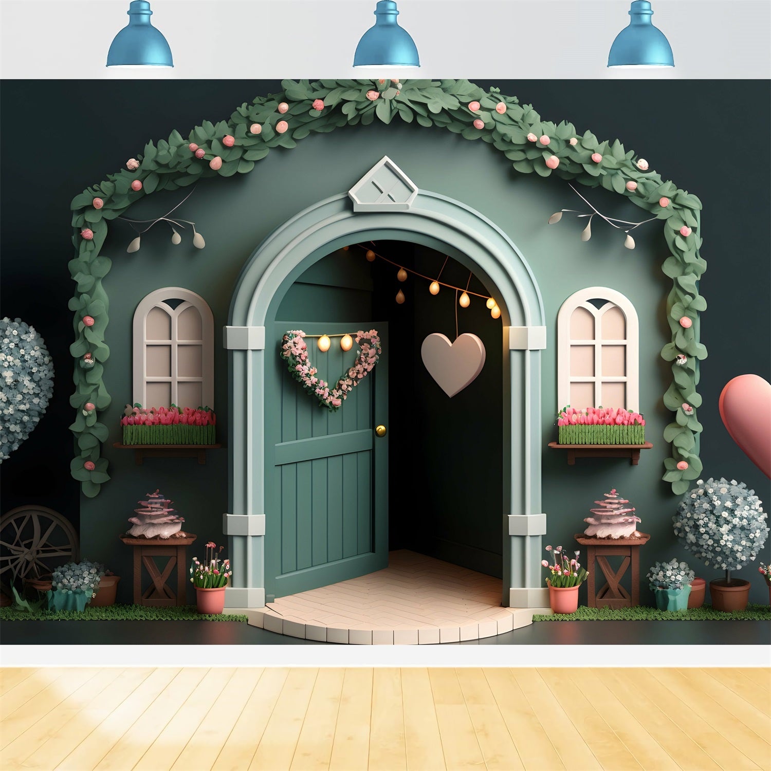 Photography Backdrops Valentine's Day Archway Heart Floral Backdrop UK BRP1-137