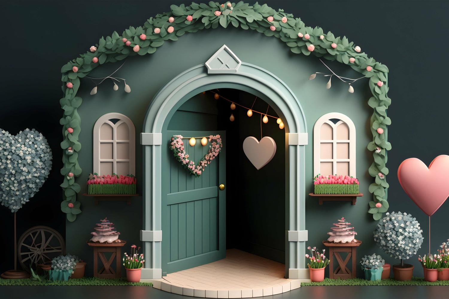 Photography Backdrops Valentine's Day Archway Heart Floral Backdrop UK BRP1-137