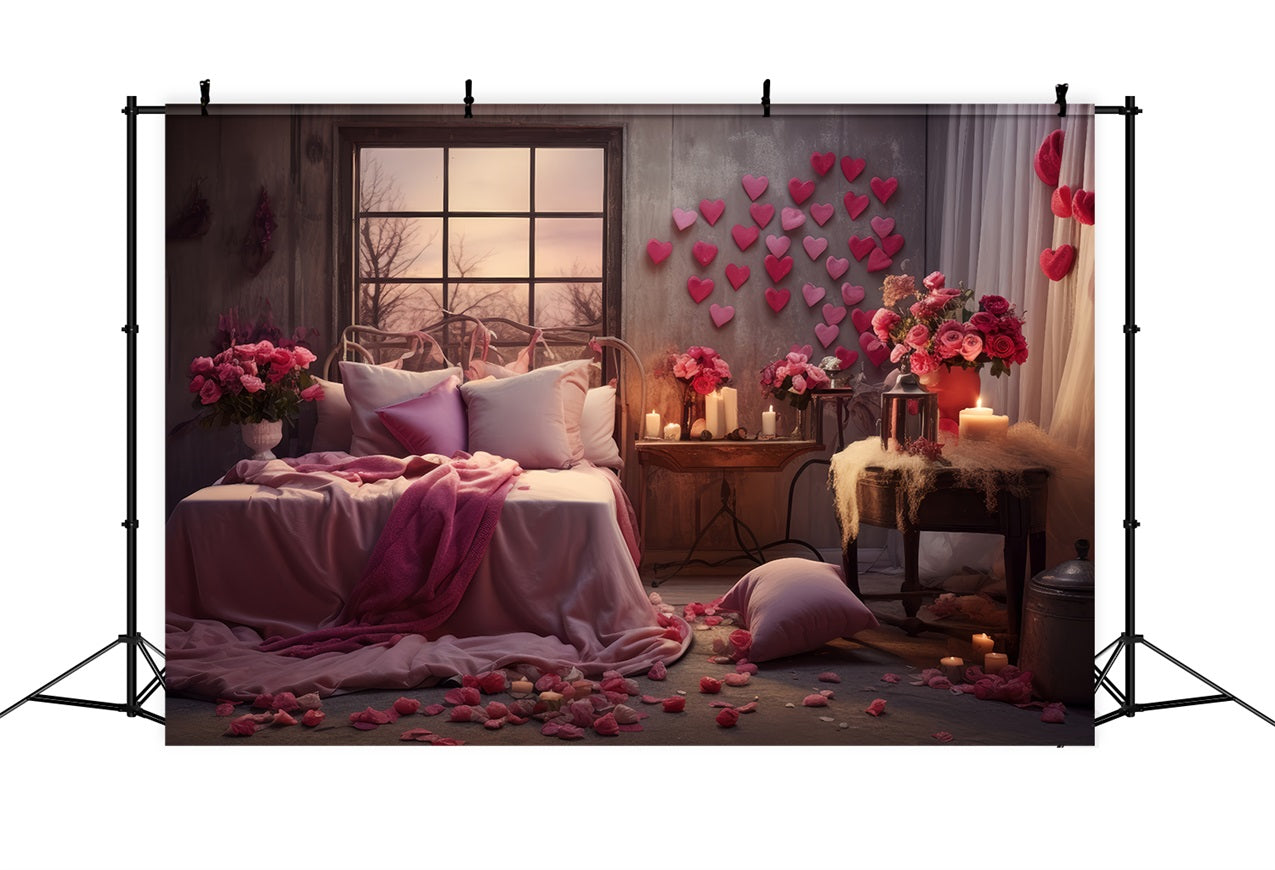 Photobooth Valentines Backdrop Pink Heart Roses Bedroom Backdrop UK BRP1-144