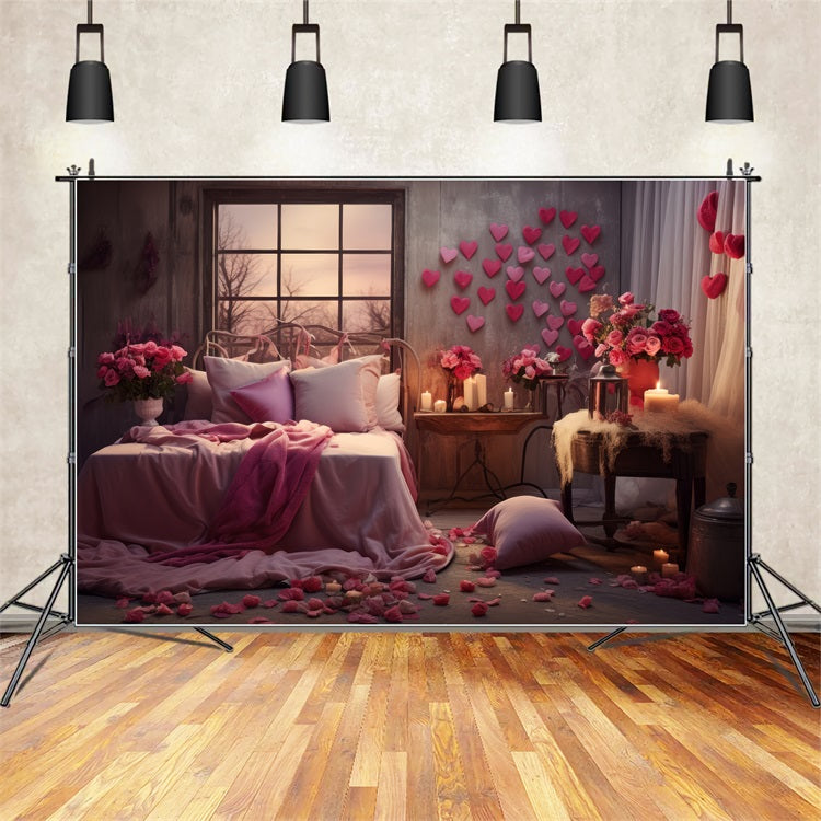 Photobooth Valentines Backdrop Pink Heart Roses Bedroom Backdrop UK BRP1-144