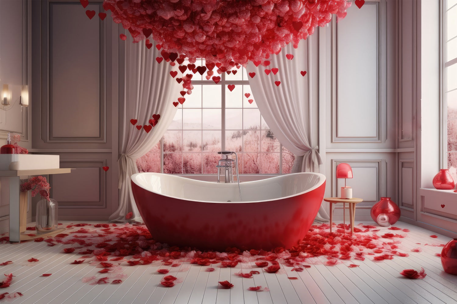 Valentines Party Backdrop Red Rose Bath Scene Backdrop UK BRP1-145