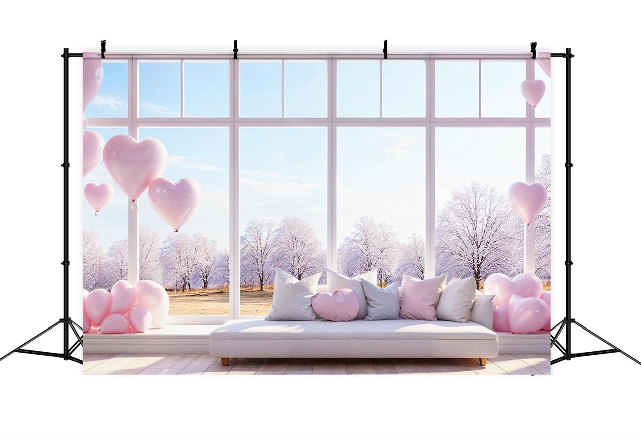 Valentines Backdrop Decor Winter Window Balloons Backdrop UK BRP1-147