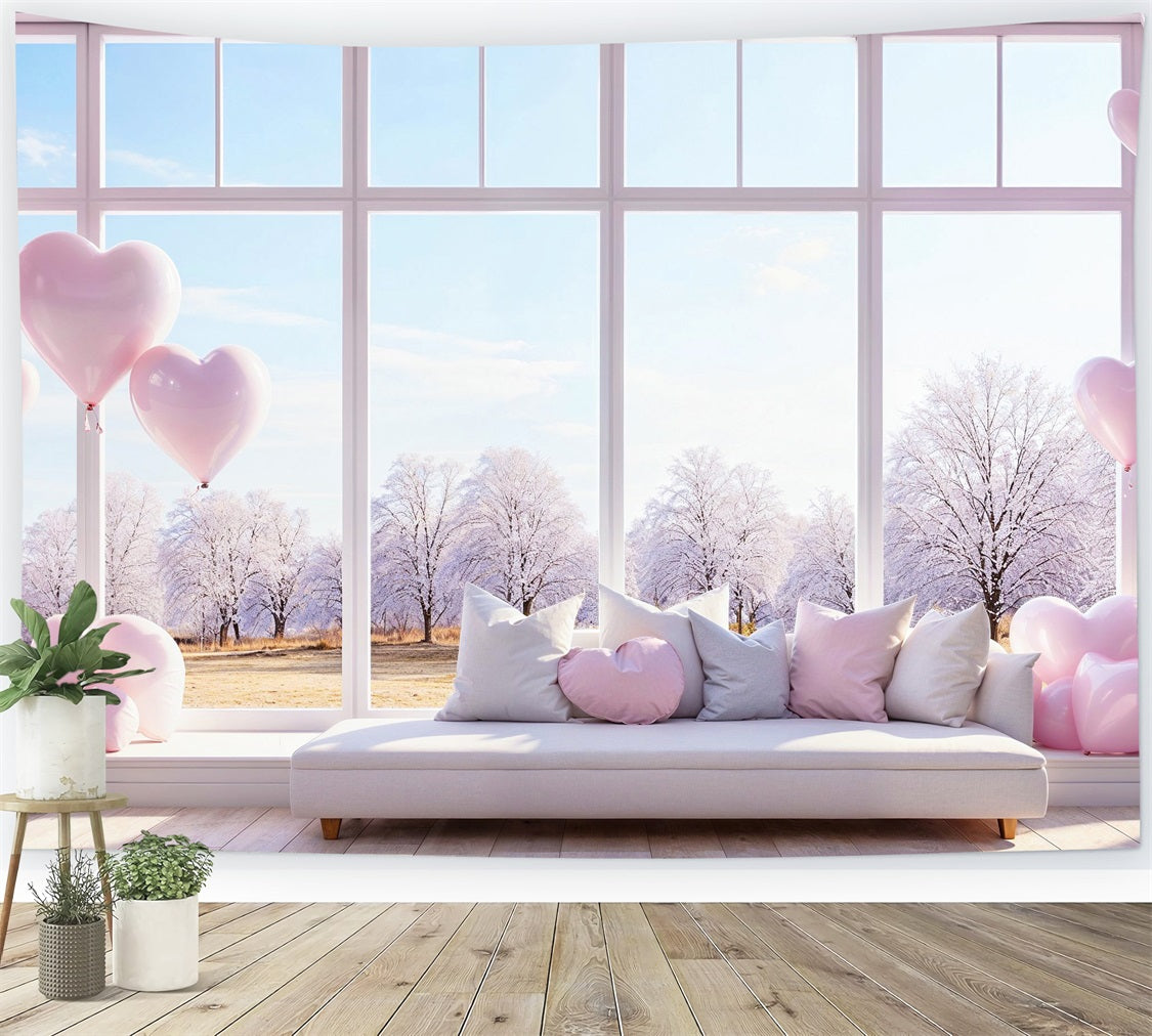 Valentines Backdrop Decor Winter Window Balloons Backdrop UK BRP1-147