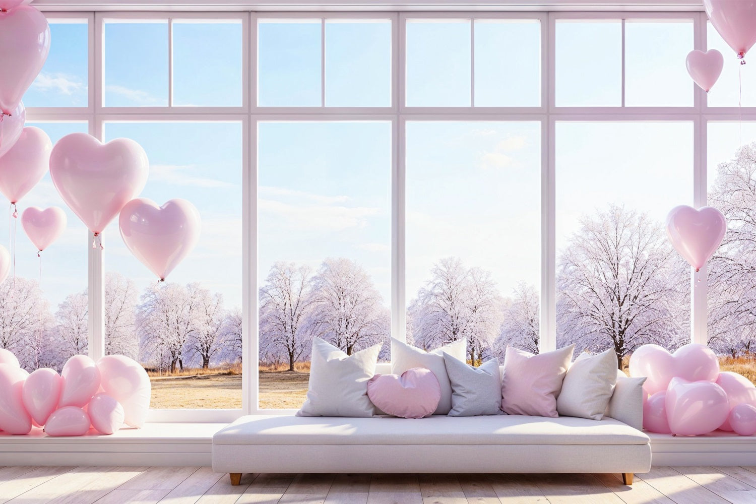 Valentines Backdrop Decor Winter Window Balloons Backdrop UK BRP1-147