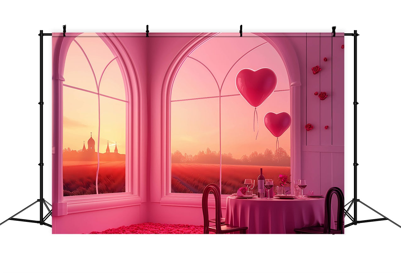 Backdrop For Valentines Day Sunset Windows Heart Balloons Backdrop UK BRP1-149