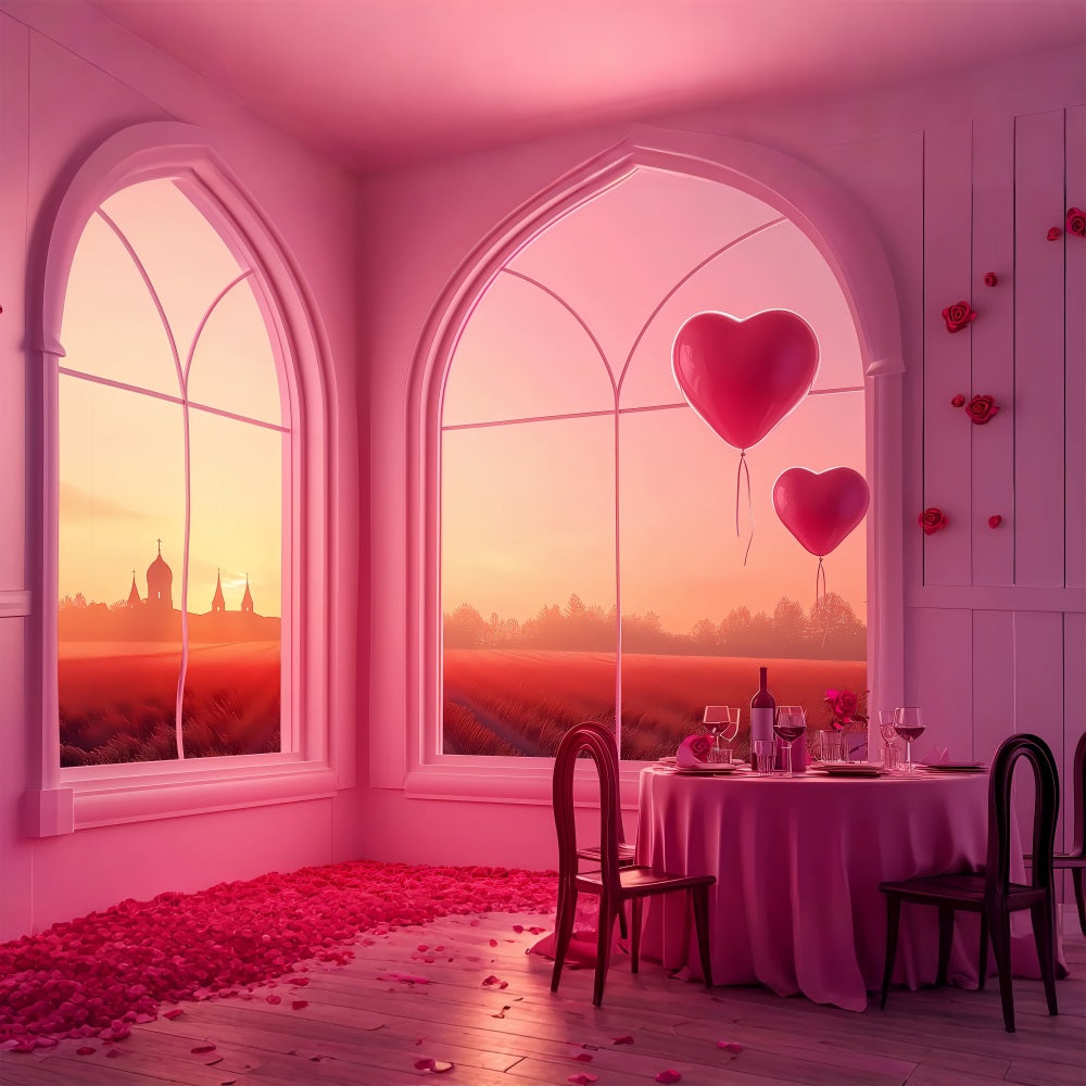 Backdrop For Valentines Day Sunset Windows Heart Balloons Backdrop UK BRP1-149