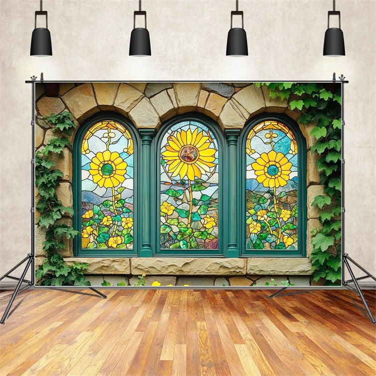 Spring Themed Backdrop Rustic Sunflower Glass Backdrop UK BRP1-15