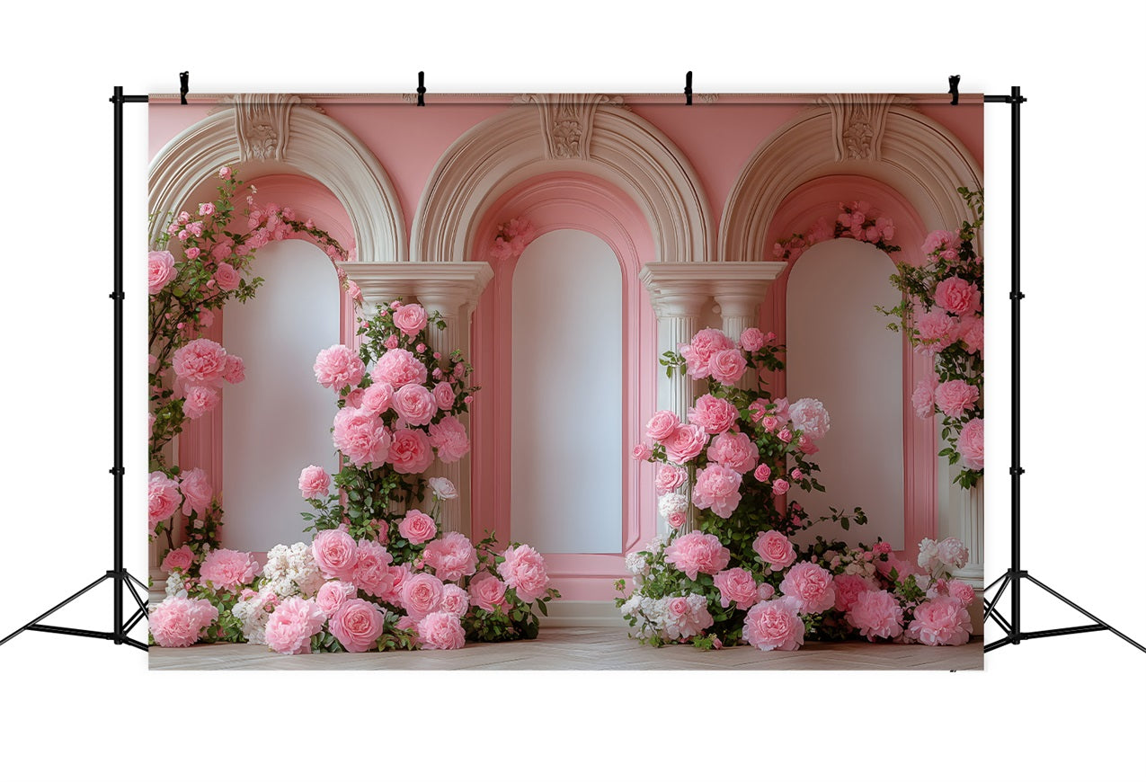 Photoshoot Valentines Backdrop Pink Flowered Archway Backdrop UK BRP1-152