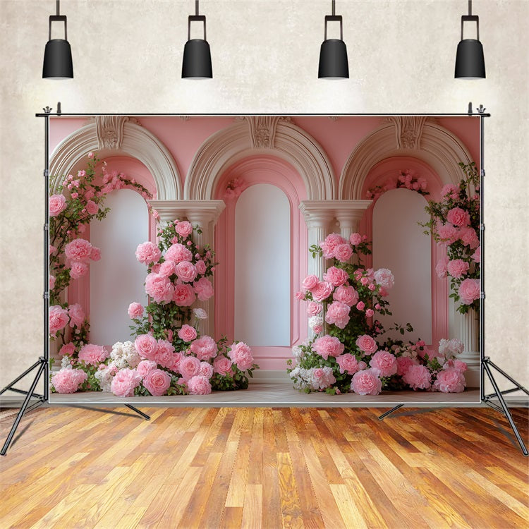 Photoshoot Valentines Backdrop Pink Flowered Archway Backdrop UK BRP1-152