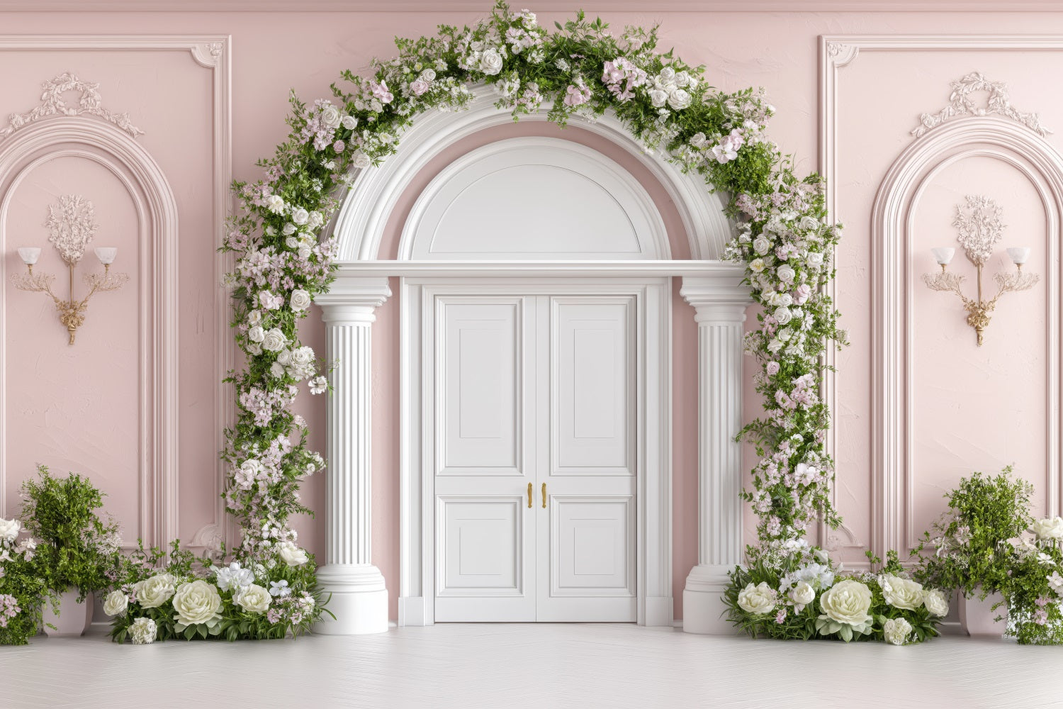 Backdrop Valentine French Door Surrounded Blossoms Backdrop UK BRP1-153