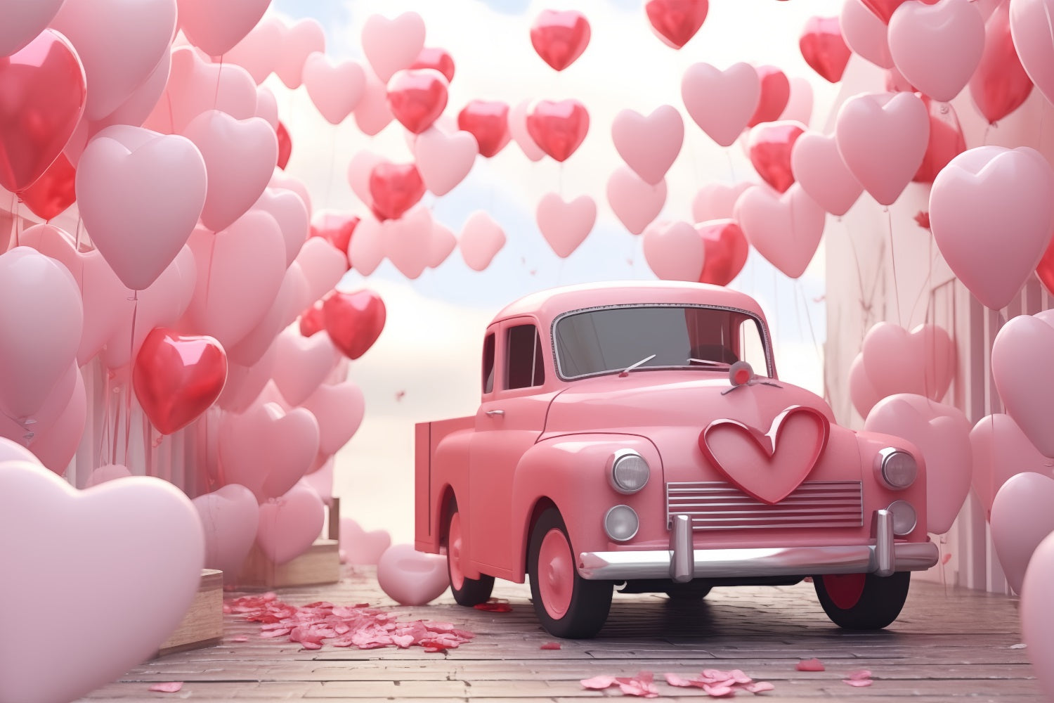 Backdrop Valentines Heart Balloon Love-Themed Truck Backdrop UK BRP1-154