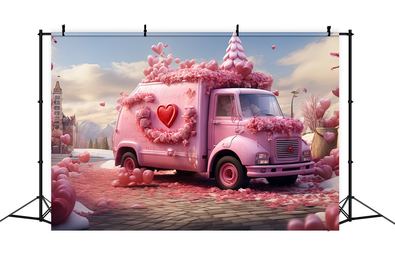 Backdrop For Valentines Pink Floral Truck Scene Backdrop UK BRP1-155