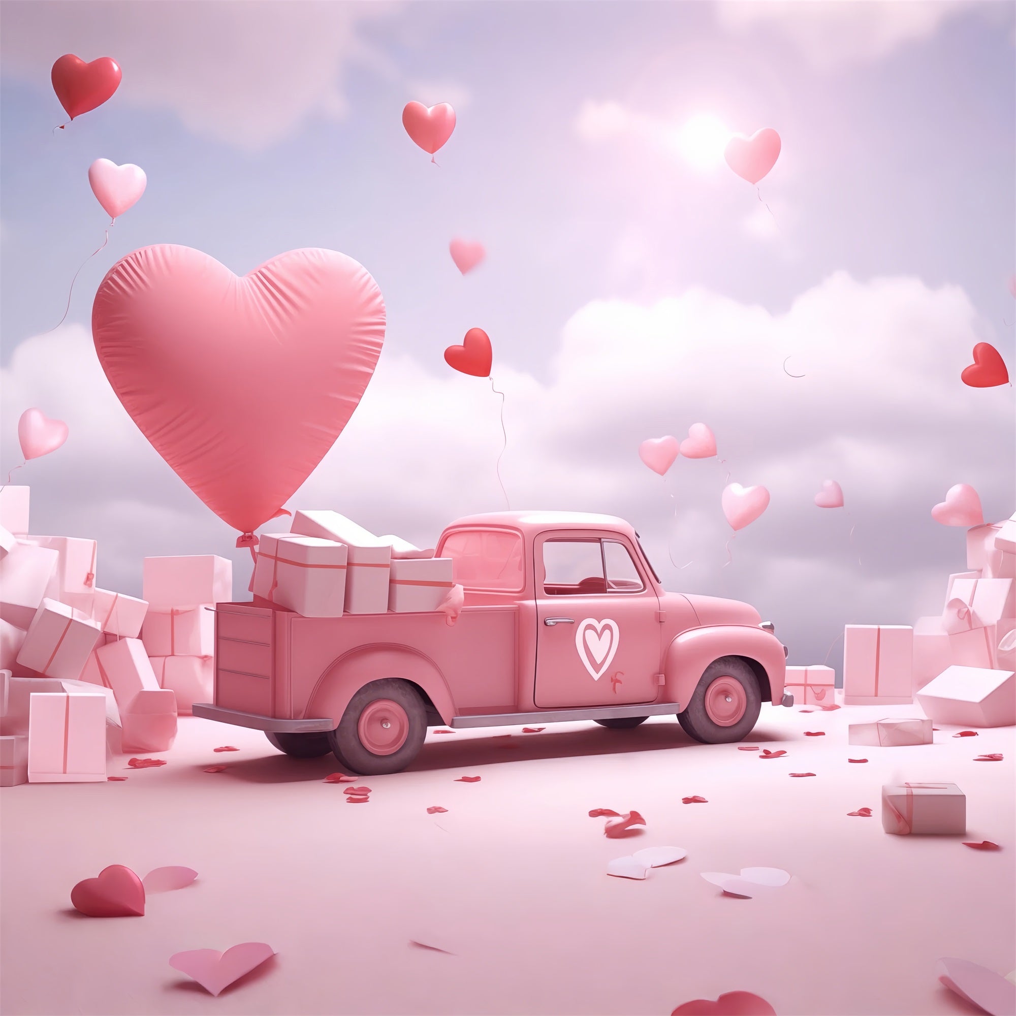 Valentines Day Backdrop Ideas Heart Balloon Gift Truck Backdrop UK BRP1-156