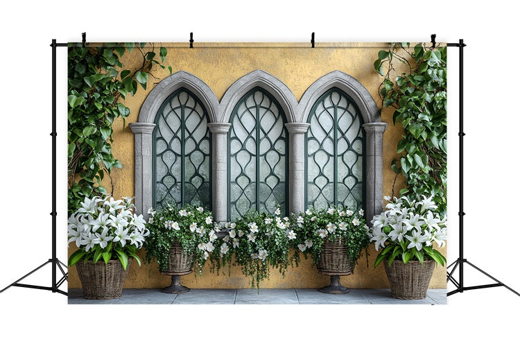 Backdrop Spring White Lily Baskets Stone Window Backdrop UK BRP1-16