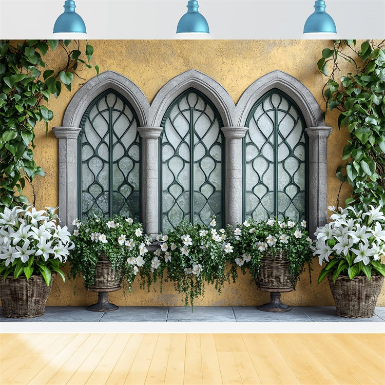 Backdrop Spring White Lily Baskets Stone Window Backdrop UK BRP1-16