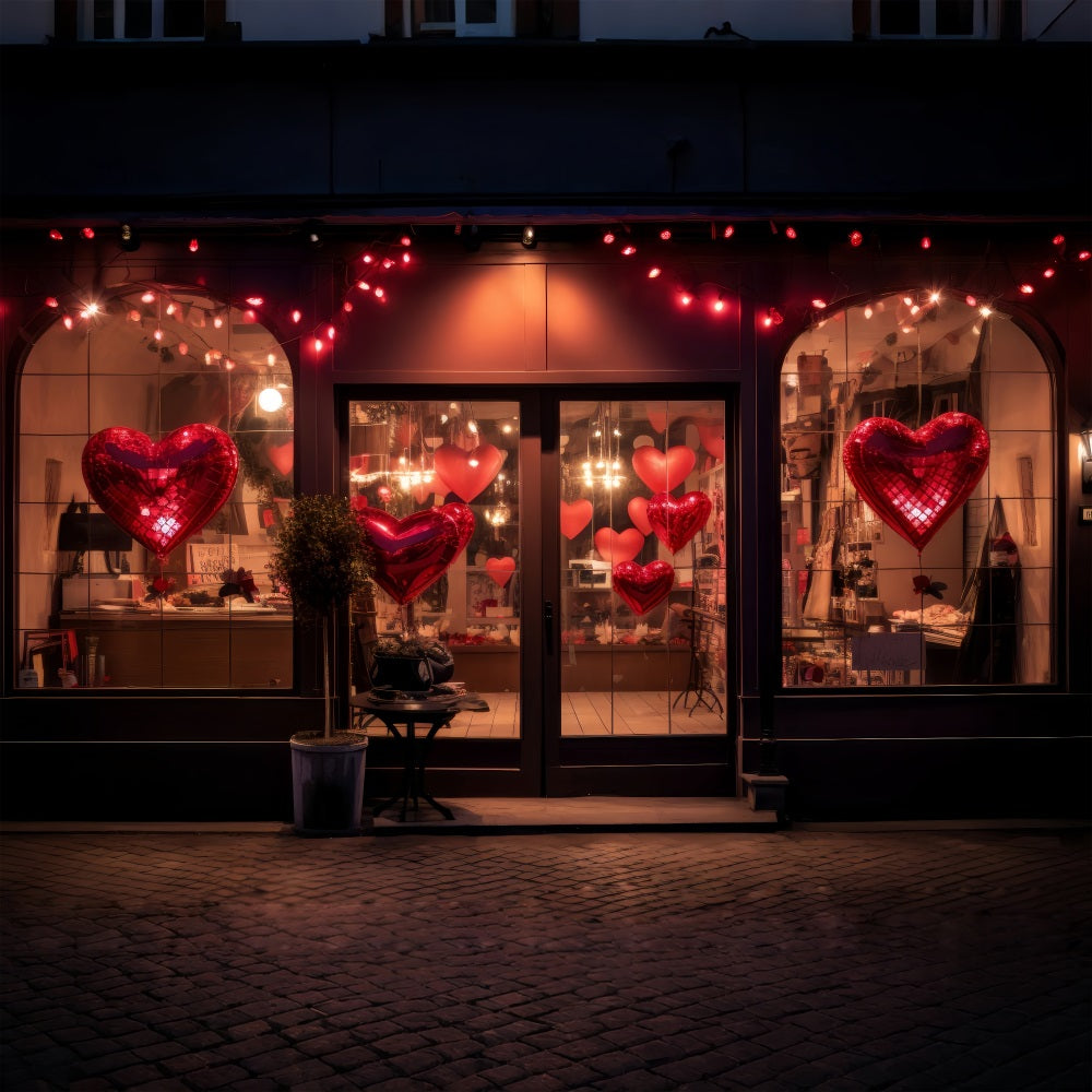 Valentine Day Backdrop Heart Balloon Evening Window Backdrop UK BRP1-161