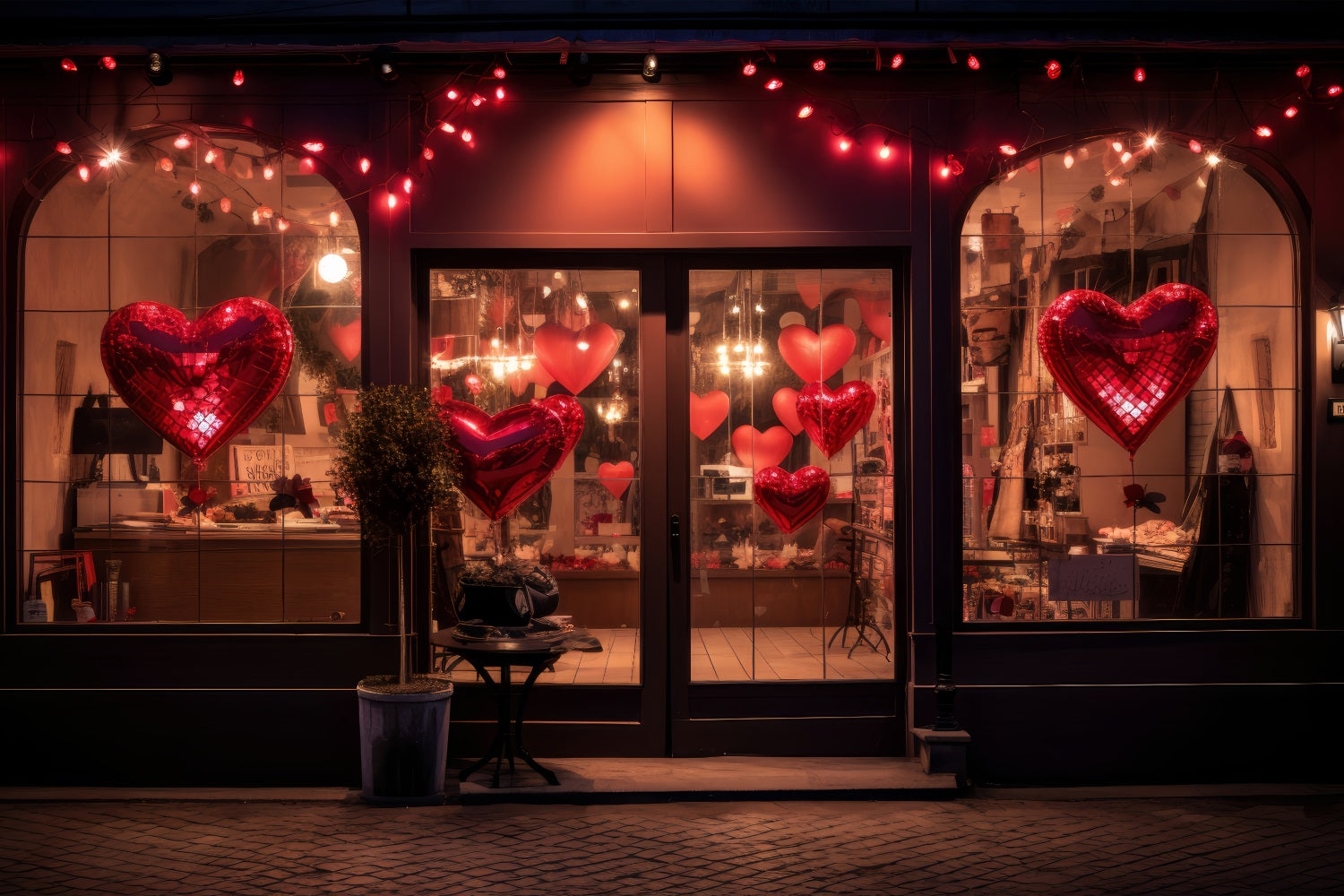 Valentine Day Backdrop Heart Balloon Evening Window Backdrop UK BRP1-161