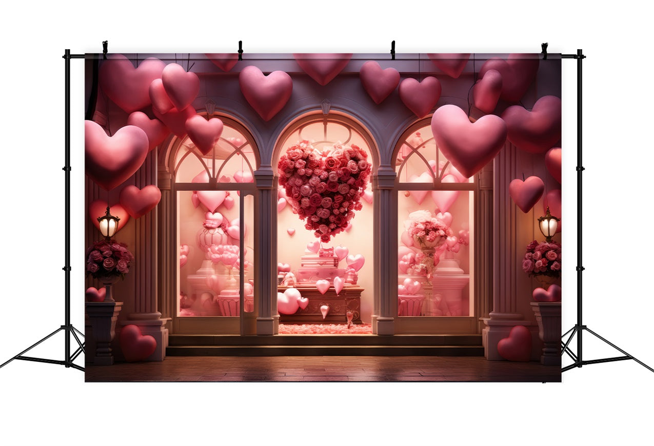 Valentines Day Backdrop Heart Rose Balloons Window Backdrop UK BRP1-162