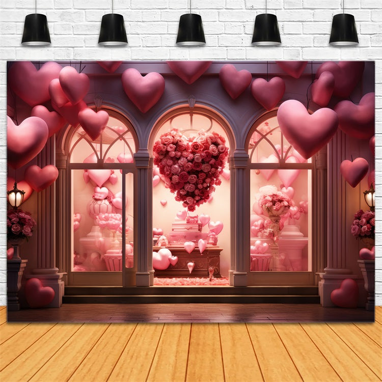 Valentines Day Backdrop Heart Rose Balloons Window Backdrop UK BRP1-162