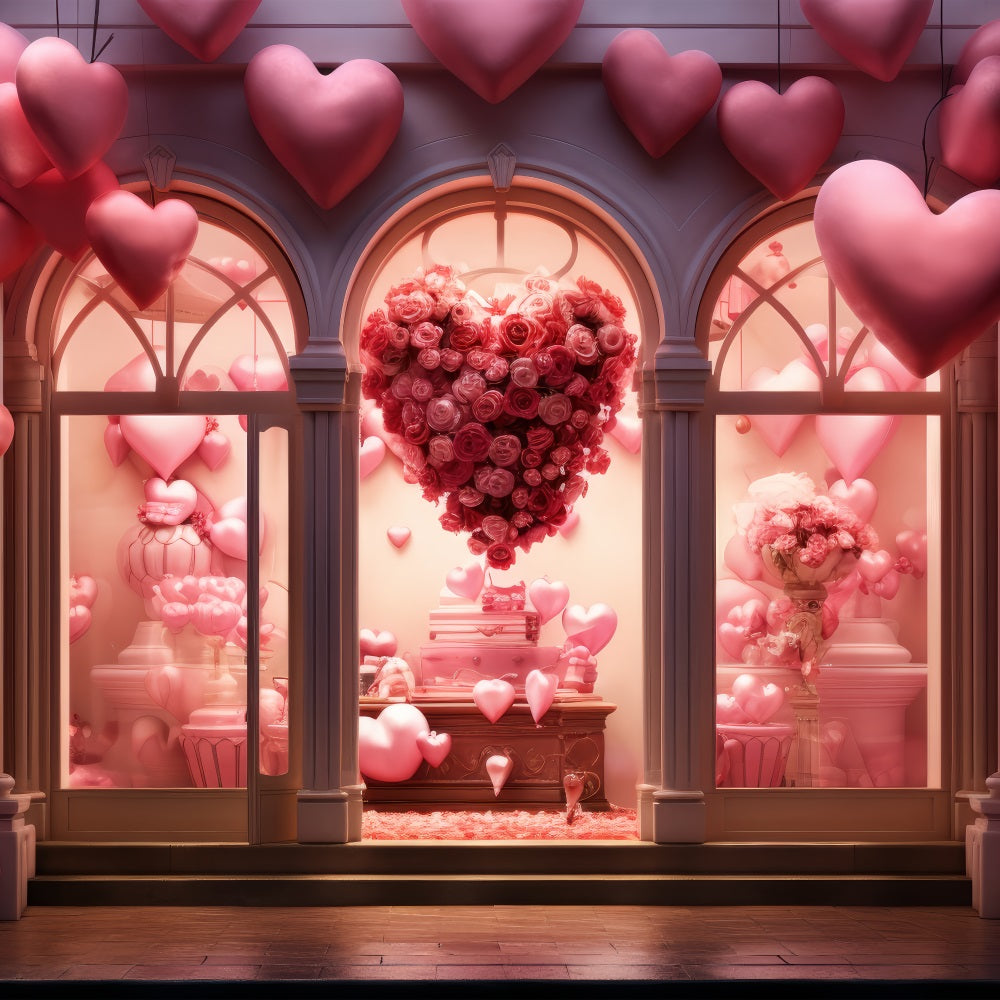 Valentines Day Backdrop Heart Rose Balloons Window Backdrop UK BRP1-162