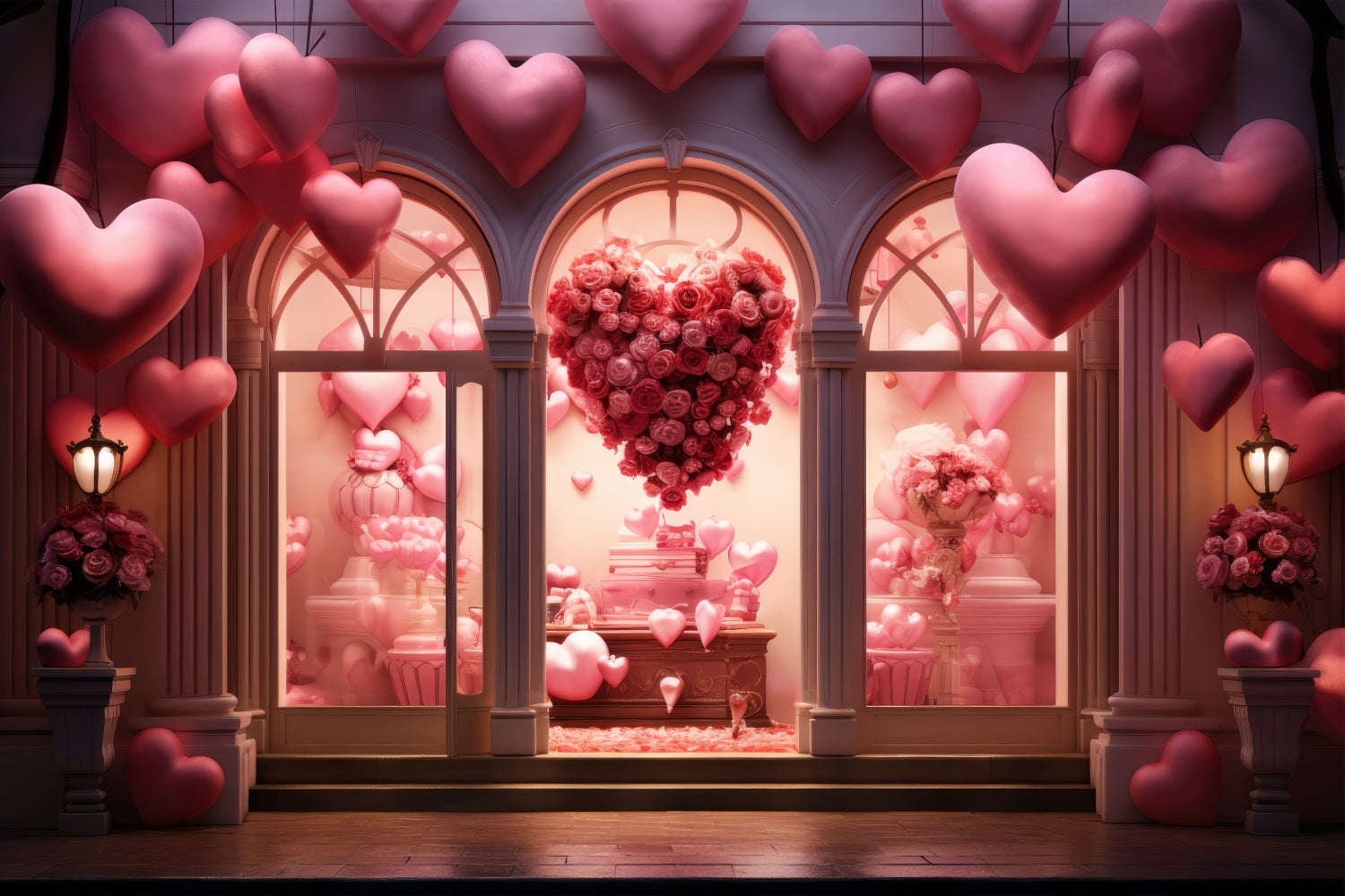 Valentines Day Backdrop Heart Rose Balloons Window Backdrop UK BRP1-162