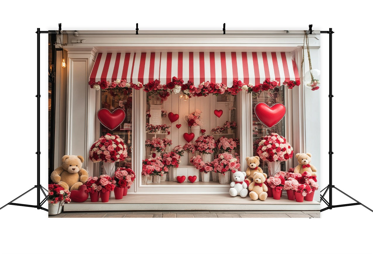 Valentines Photo Backdrop Floral Heart Teddy Window Backdrop UK BRP1-164