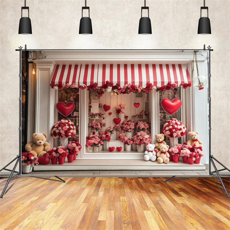 Valentines Photo Backdrop Floral Heart Teddy Window Backdrop UK BRP1-164