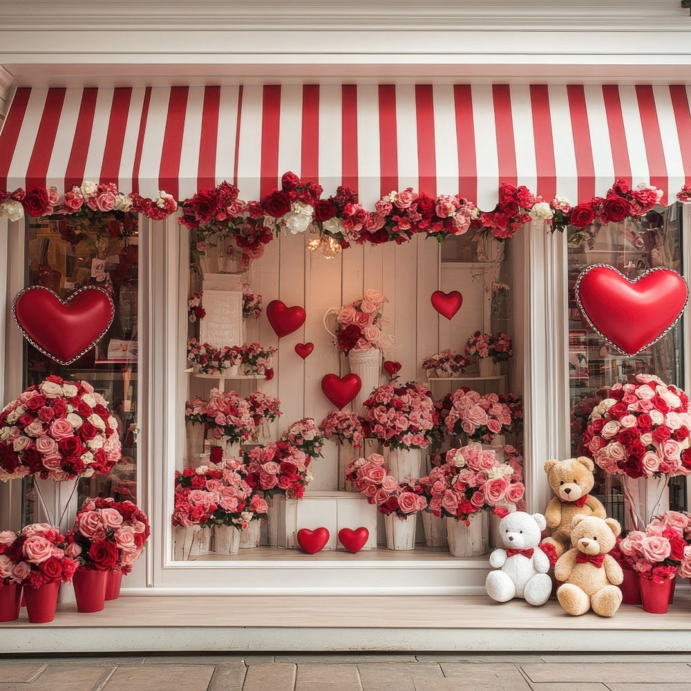 Valentines Photo Backdrop Floral Heart Teddy Window Backdrop UK BRP1-164