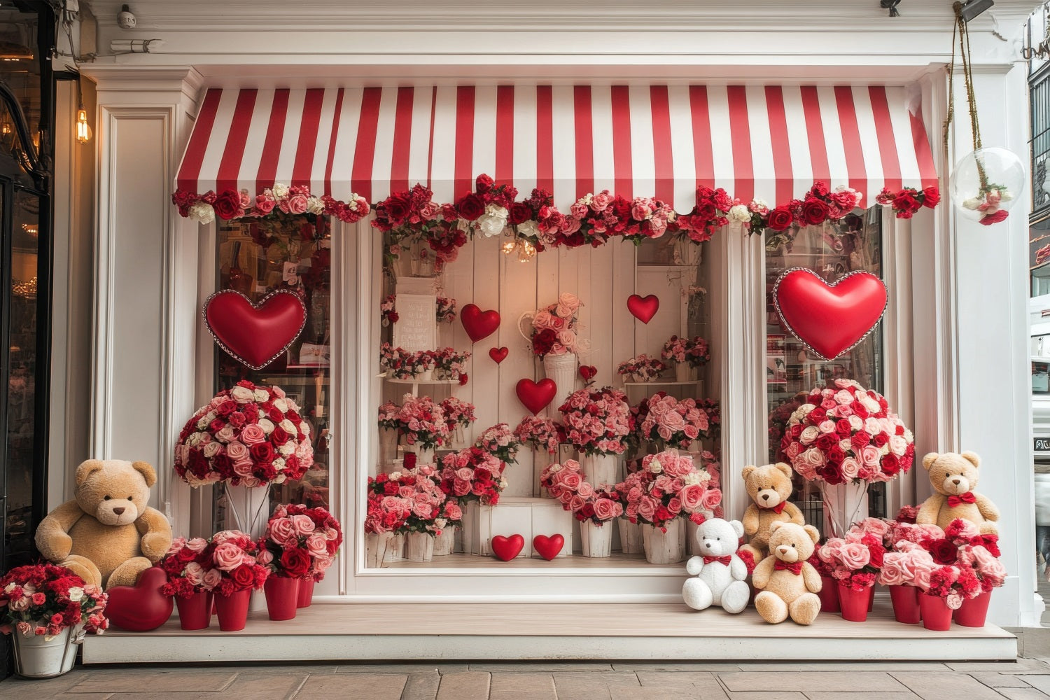 Valentines Photo Backdrop Floral Heart Teddy Window Backdrop UK BRP1-164