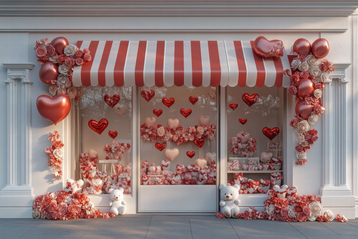 Valentine Photo Backdrops Heart Balloons Roses Window Backdrop UK BRP1-165