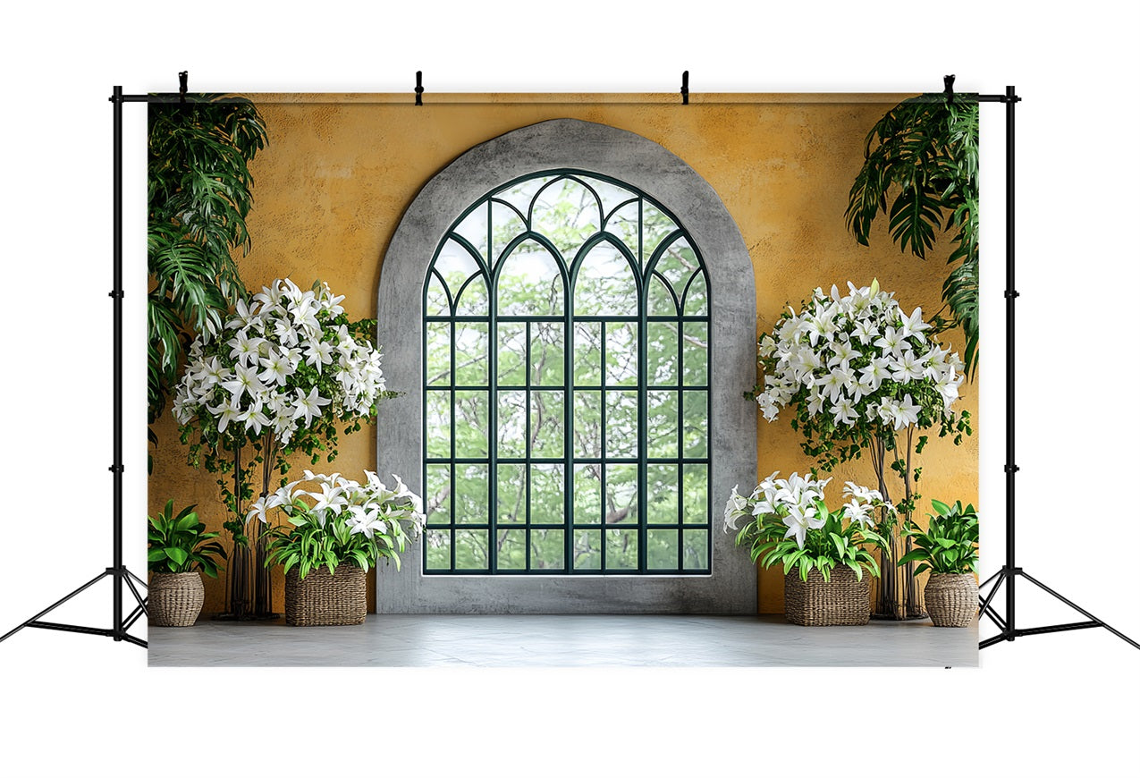 Photo Backdrop Spring Elegant Window White Lilies Backdrop UK BRP1-17