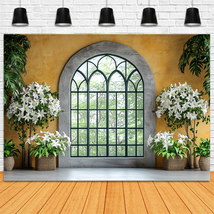 Photo Backdrop Spring Elegant Window White Lilies Backdrop UK BRP1-17