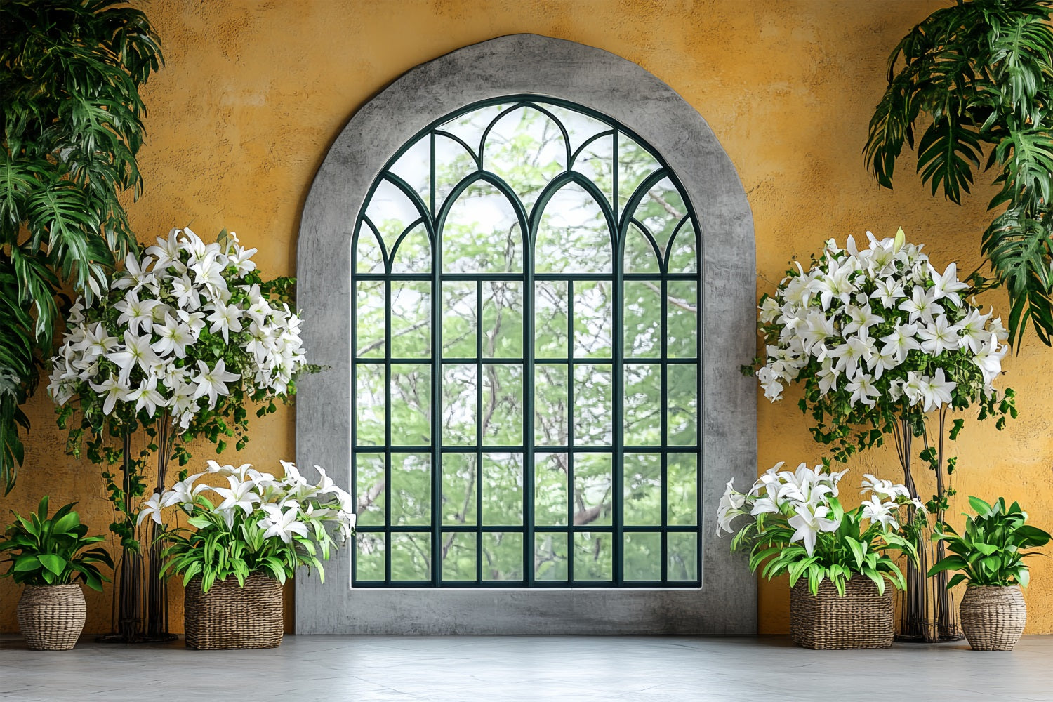 Photo Backdrop Spring Elegant Window White Lilies Backdrop UK BRP1-17