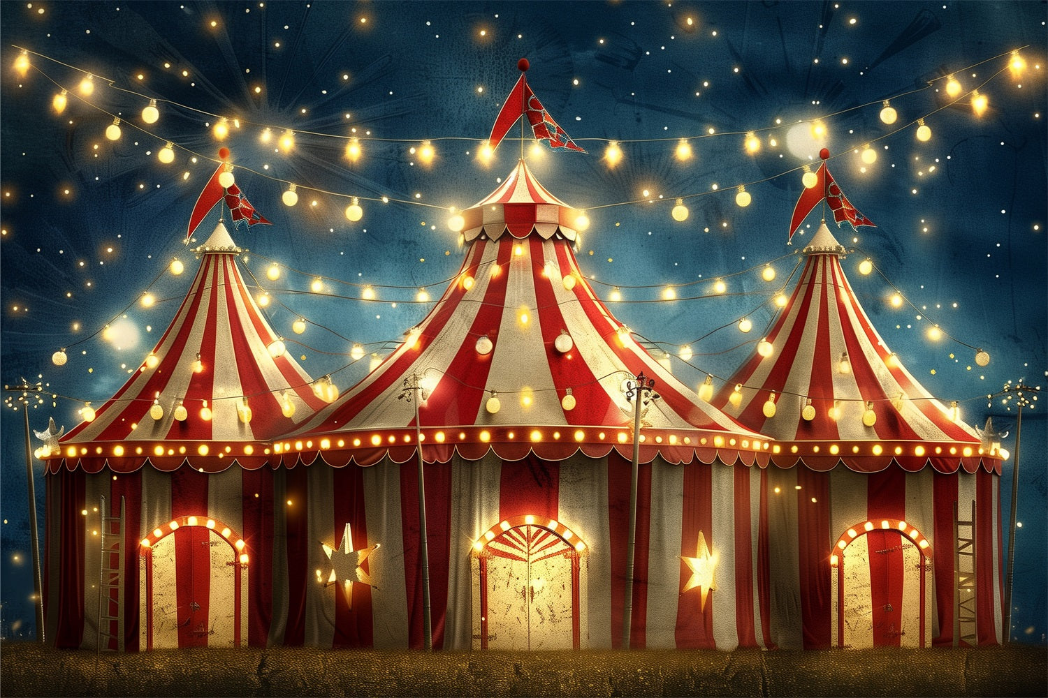 Circus Backdrop Red Striped Carnival Tents Lights Backdrop UK BRP1-174