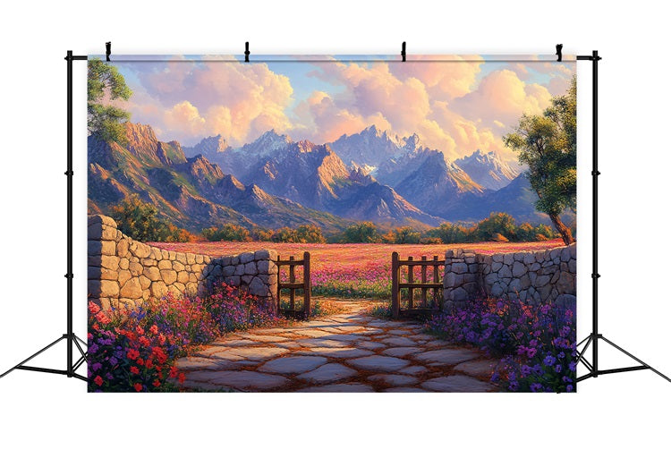 Spring Backdrops Ideas Colorful Wildflowers Mountains Backdrop UK BRP1-18