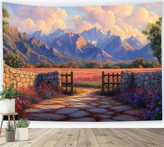 Spring Backdrops Ideas Colorful Wildflowers Mountains Backdrop UK BRP1-18