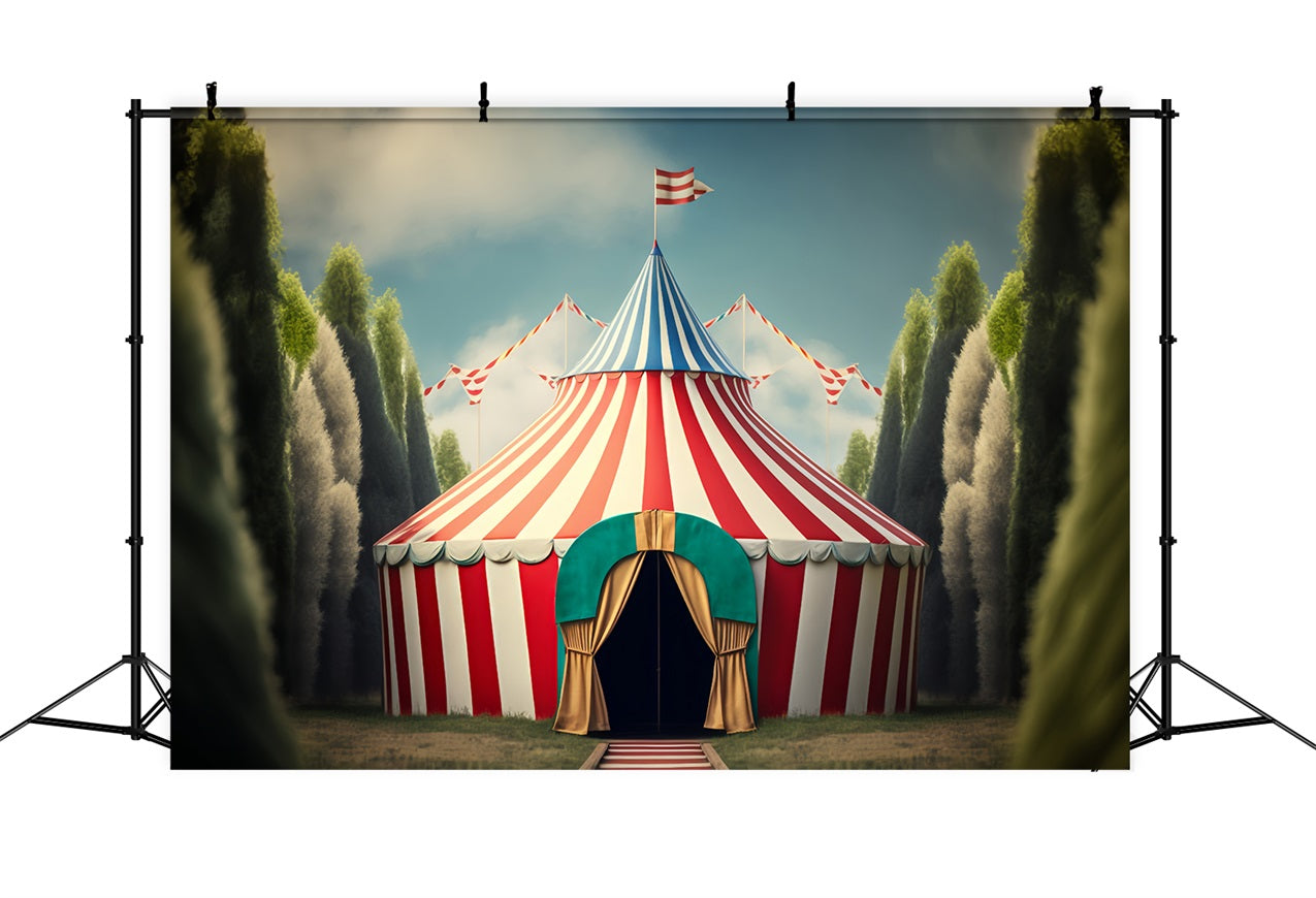 Carnival Circus Backdrop Striped Tent Forest Scene Backdrop UK BRP1-182