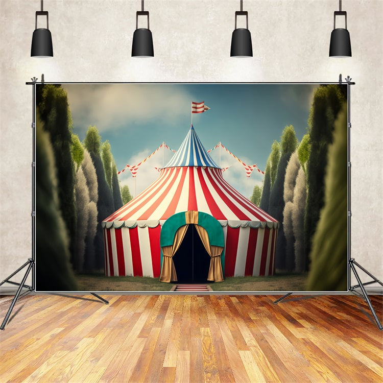 Carnival Circus Backdrop Striped Tent Forest Scene Backdrop UK BRP1-182